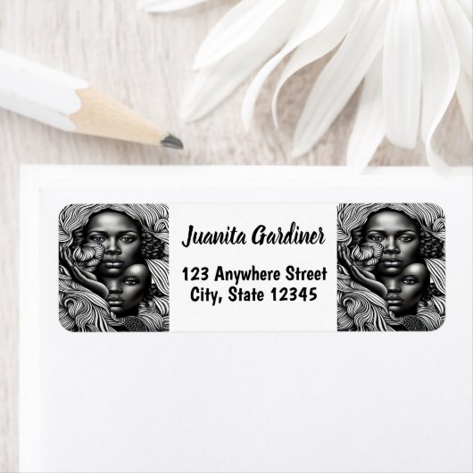 Zwart & Wit Abstract Afro-Amerikaanse Vrouwen Etiket (Insitu)