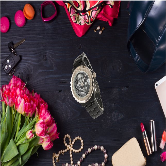 Zwart & Wit Abstract Afro-Amerikaanse Vrouwen Horloge (Creator heeft geüpload)