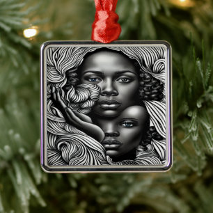 Zwart & Wit Abstract Afro-Amerikaanse Vrouwen Metalen Ornament