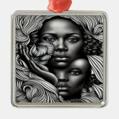 Zwart & Wit Abstract Afro-Amerikaanse Vrouwen Metalen Ornament (Voorkant)