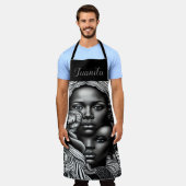 Zwart & Wit Abstract Afro-Amerikaanse Vrouwen Schort (Gedragen)