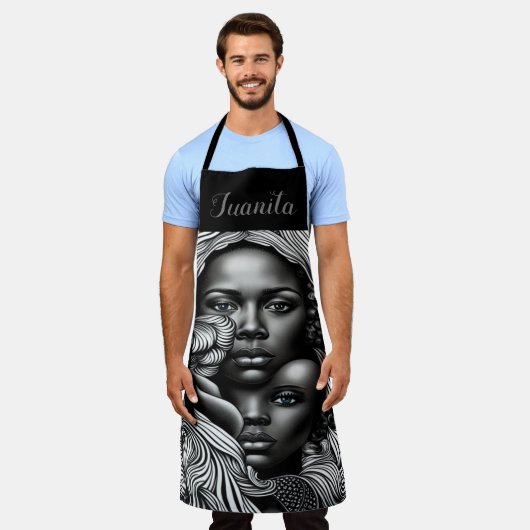 Zwart & Wit Abstract Afro-Amerikaanse Vrouwen Schort (Gedragen)