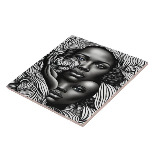 Zwart & Wit Abstract Afro-Amerikaanse Vrouwen Tegeltje (Zijkant)
