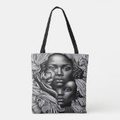 Zwart & Wit Abstract Afro-Amerikaanse Vrouwen Tote Bag (Achterkant)