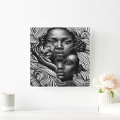 Zwart & Wit Abstract Afro-Amerikaanse Vrouwen Vierkante Klok (Huis)