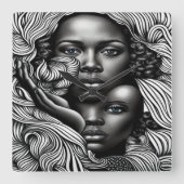 Zwart & Wit Abstract Afro-Amerikaanse Vrouwen Vierkante Klok (Voorkant)