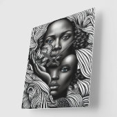 Zwart & Wit Abstract Afro-Amerikaanse Vrouwen Vierkante Klok (Hoek)