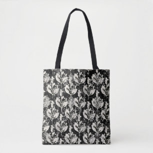 Zwart wit abstract blad patronen tote bag
