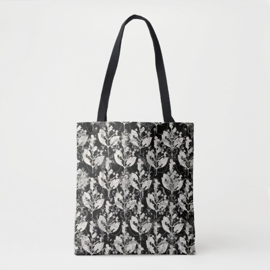 Zwart wit abstract blad patronen tote bag (Voorkant)