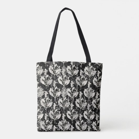 Zwart wit abstract blad patronen tote bag (Achterkant)