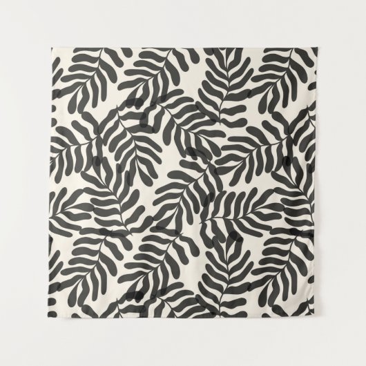 Zwart-wit abstract blad patroon wandkleed (Voorkant)