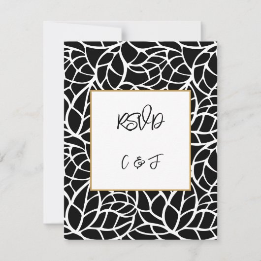 Zwart Wit Abstract Bladpatroon RSVP-Kaart Kaart (Voorkant)