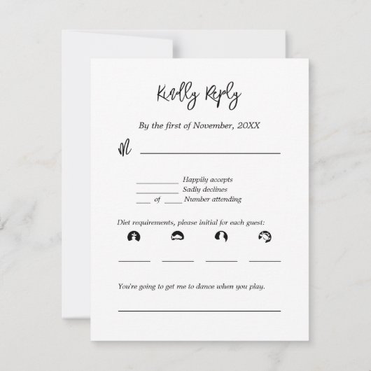 Zwart Wit Abstract Bladpatroon RSVP-Kaart Kaart (Achterkant)