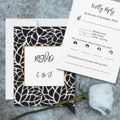 Zwart Wit Abstract Bladpatroon RSVP-Kaart Kaart