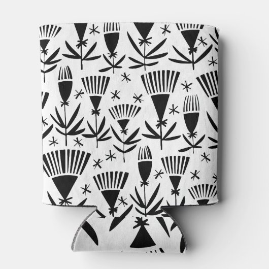 Zwart Wit Abstract Bloemen: Elegant Patroon Blikjeskoeler (Achterkant)