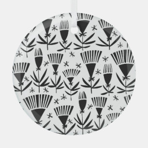 Zwart Wit Abstract Bloemen: Elegant Patroon Glas Ornament