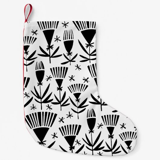 Zwart Wit Abstract Bloemen: Elegant Patroon Kleine Kerstsok (Voorkant)