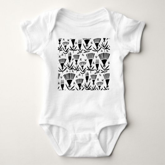 Zwart Wit Abstract Bloemen: Elegant Patroon Romper (Voorkant)