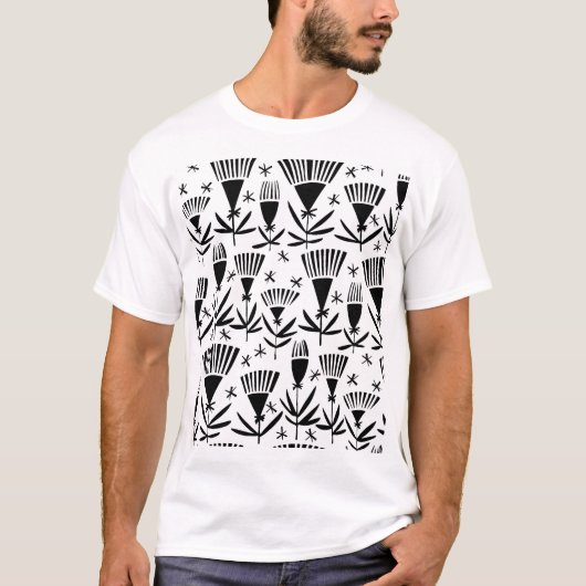Zwart Wit Abstract Bloemen: Elegant Patroon T-shirt (Voorkant)