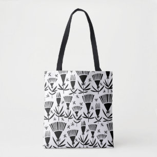 Zwart Wit Abstract Bloemen: Elegant Patroon Tote Bag