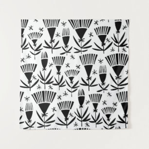 Zwart Wit Abstract Bloemen: Elegant Patroon Wandkleed