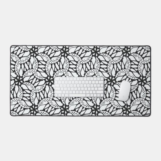 Zwart-wit Abstract Bloemen Naadloze Bohemian Bureaumat (Keyboard & Muis)