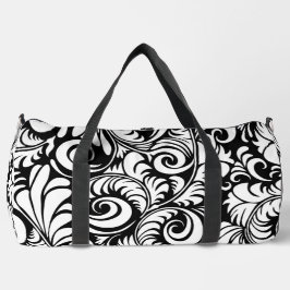 Zwart Wit Abstract Bloemen Print Grote Duffle Bag Plunjezak