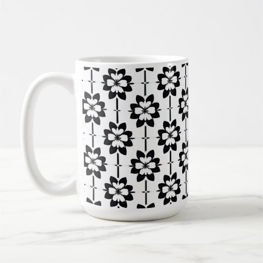 Zwart-wit abstract bloemmotief koffiemok (Links)