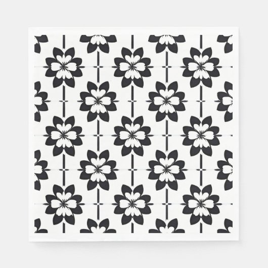 Zwart-wit abstract bloemmotief servet (Voorkant)