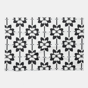 Zwart-wit abstract bloemmotief theedoek