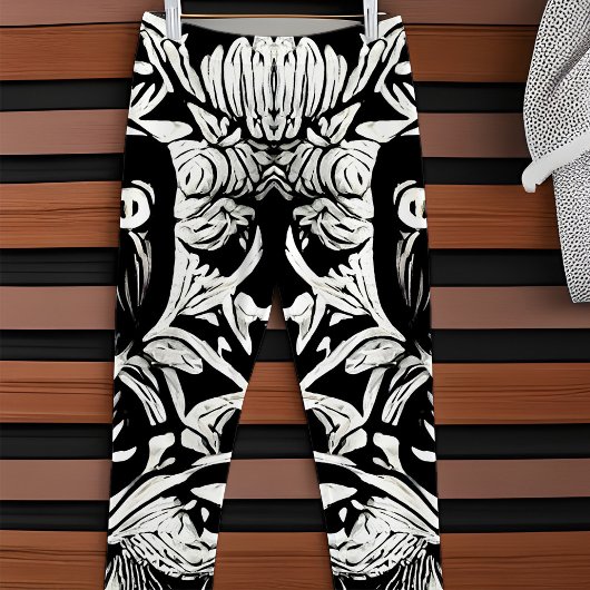 Zwart-wit Abstract Botanische Bloemenwijnstokken Leggings