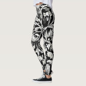 Zwart-wit Abstract Botanische Bloemenwijnstokken Leggings (Links)