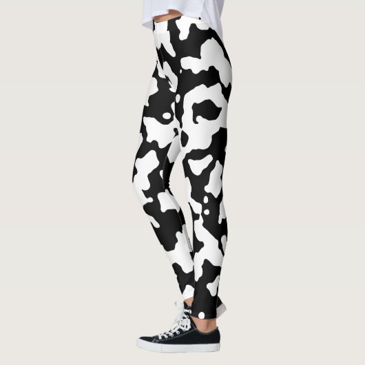 Zwart Wit Abstract Camo Koe Print Leggings (Links)