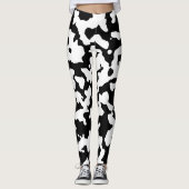 Zwart Wit Abstract Camo Koe Print Leggings (Voorkant)
