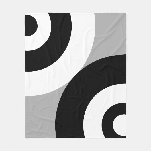 Zwart-wit abstract cirkelpatroon op grijs fleece deken (Voorkant)