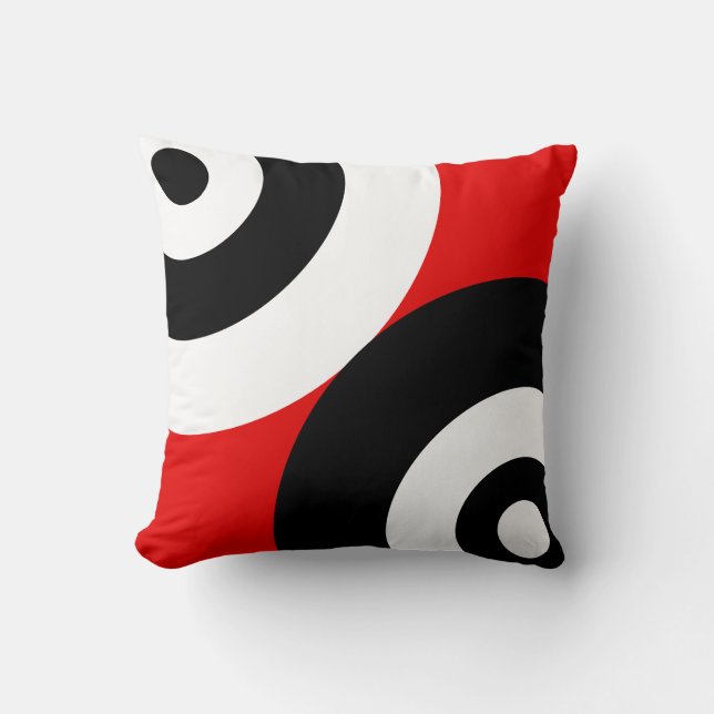 Zwart-wit abstract cirkels op rood kussen (Voorkant)