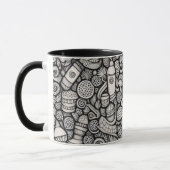 Zwart-wit Abstract Doodle Art Koffiekop | M Mok (Links)