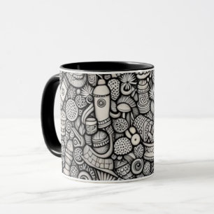 Zwart-wit Abstract Doodle Art Koffiekop   M Mok