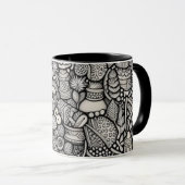 Zwart-wit Abstract Doodle Art Koffiekop | M Mok (Voorkant rechts)