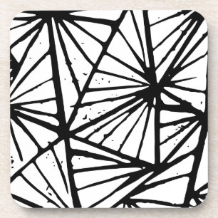 Zwart-wit Abstract Driehoeken Lino Cut Bier Onderzetter