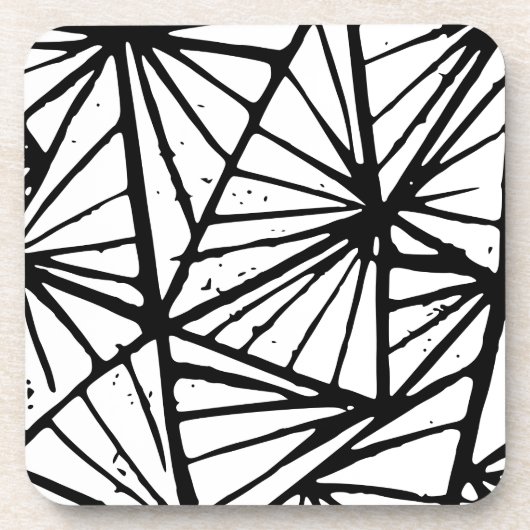Zwart-wit Abstract Driehoeken Lino Cut Bier Onderzetter (Voorkant)