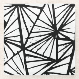 Zwart-wit Abstract Driehoeken Lino Cut Glazen Onderzetter