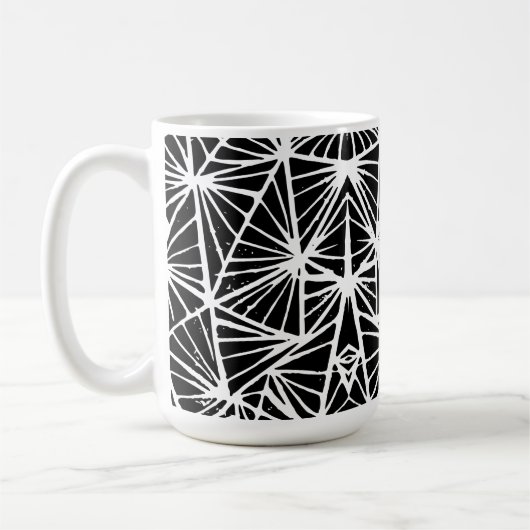 Zwart-wit Abstract Driehoeken Lino Cut Koffiemok (Links)