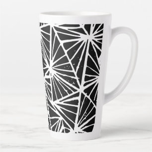 Zwart-wit Abstract Driehoeken Lino Cut Latte Mok