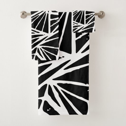 Zwart-wit Abstract Driehoeken Lino Print Bad Handdoek (Insitu)