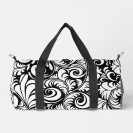 Zwart Wit Abstract Floral Prin Kleine Duffle Bag Plunjezak