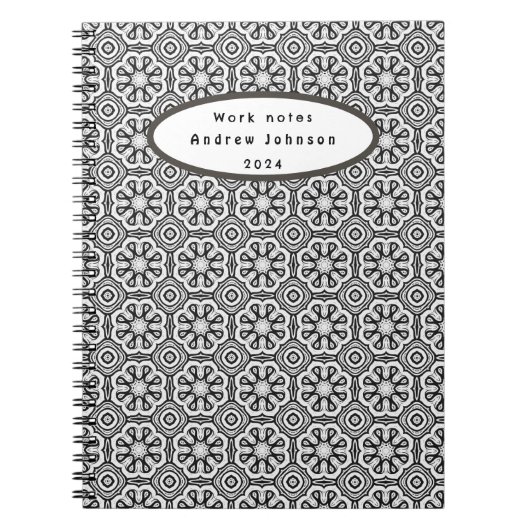 Zwart-wit Abstract FlowerNotebook Notitieboek (Voorkant)