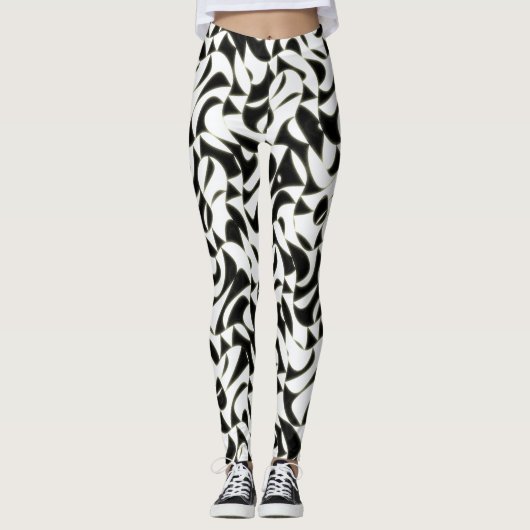 Zwart-wit abstract fractalpatroon leggings (Voorkant)