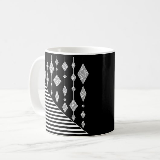 Zwart-wit, abstract, geometrisch, eenvoudig, scann koffiemok (Voorkant links)