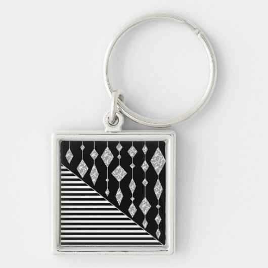 Zwart-wit, abstract, geometrisch, eenvoudig, scann sleutelhanger (Voorkant)